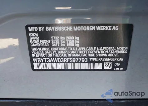 2024 BMW I4 Gran Coupe Edrive40 z USA, uszkodzony, nr VIN WBY73AW03RFS97793